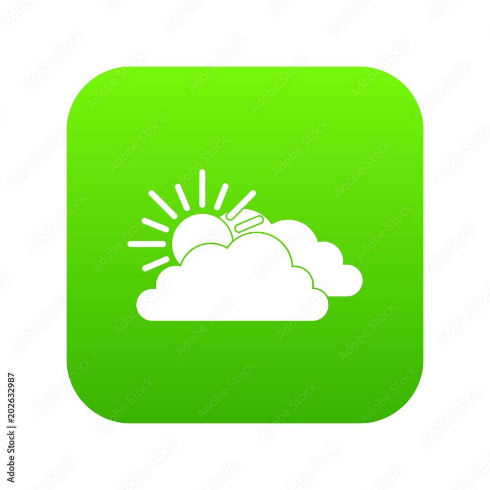 Sun and cloud icon digital green for any design isolated on white vector illustration Sun and cloud icon digital green for any design isolated on white vector illustration