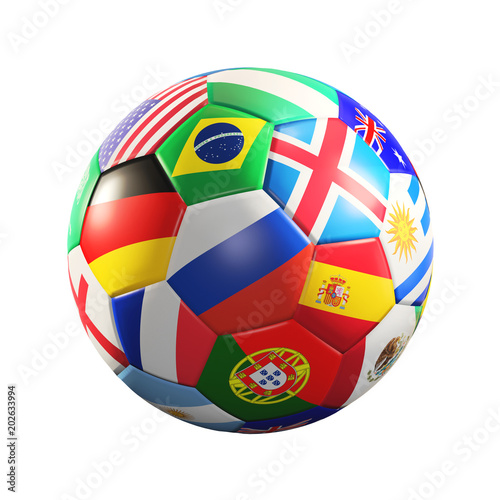 soccer ball with flags 3d rendering