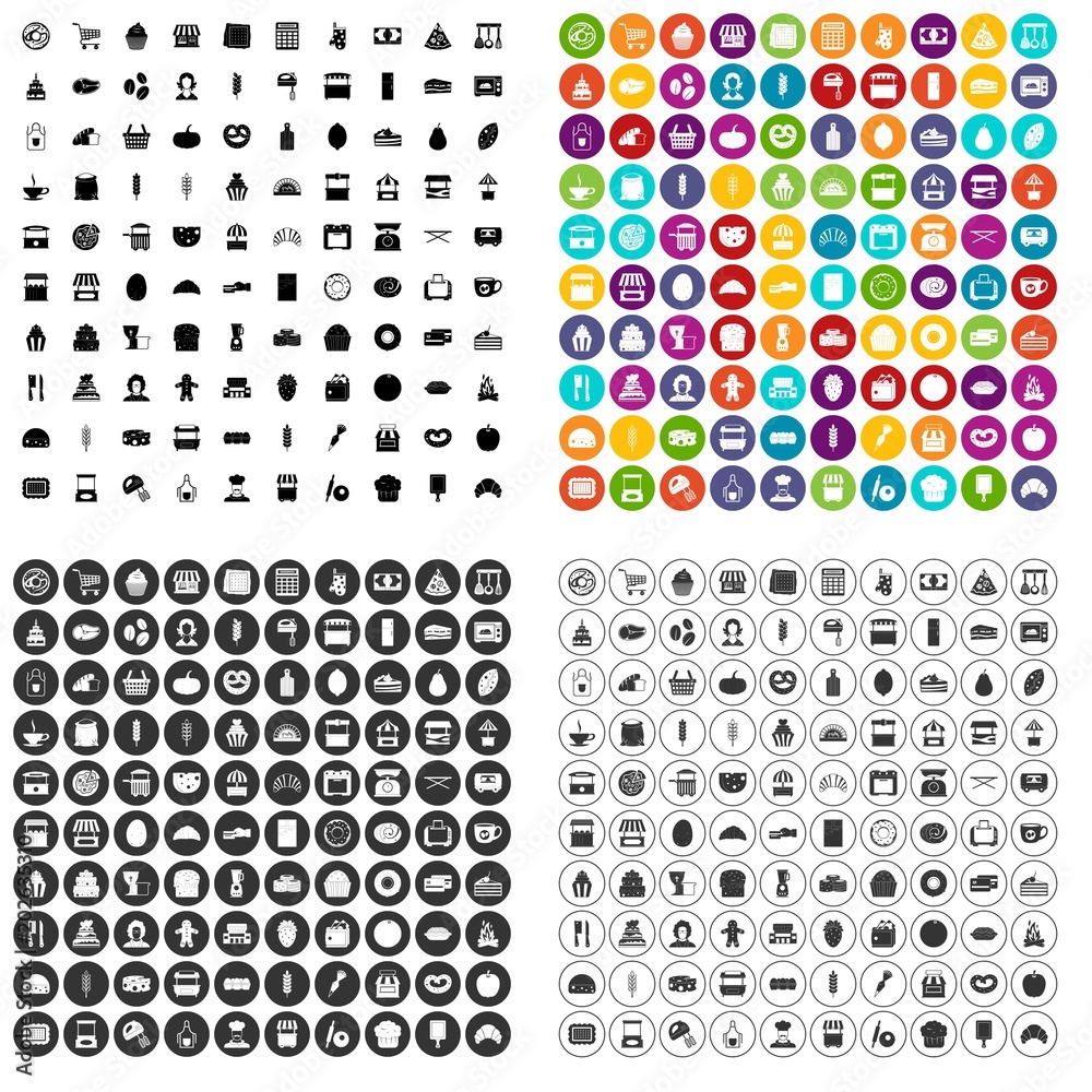 100 bakery icons set vector in 4 variant for any web design isolated on white