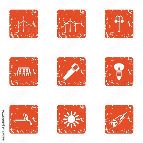 Power supply unit icons set. Grunge set of 9 power supply unit vector icons for web isolated on white background