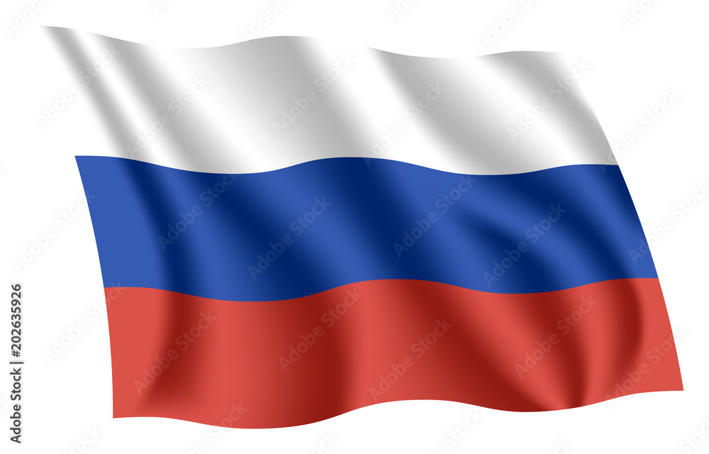 Russia flag. Isolated national flag of Russia. Waving flag of the Russian Federation. Fluttering textile flag. Tricolor. Russia flag. Isolated national flag of Russia. Waving flag of the Russian Federation. Fluttering textile flag. Tricolor.