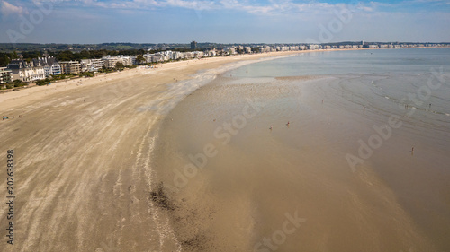 Fotografiet Drone view of the La Baule city beach at low tide in Brittany France