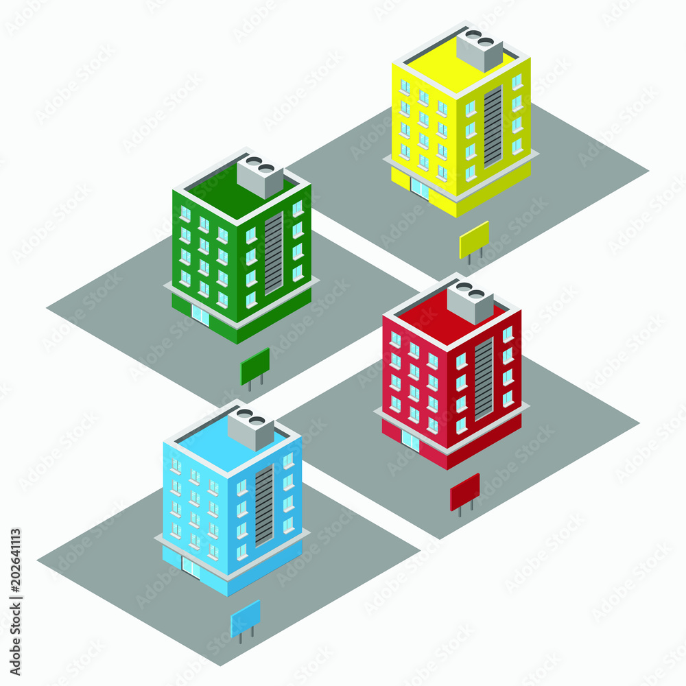 Isometric vector colorful apartments for sales