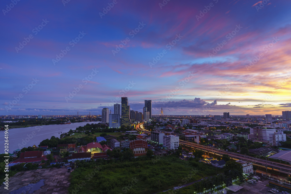 Beautiful cityscape of Bangkok in the evening , Thailand