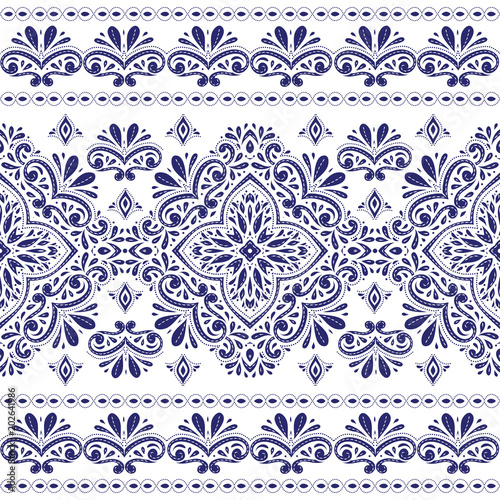 Beautiful blue and white floral seamless pattern. Vintage, paisley elements. Traditional, Ethnic, Turkish, Indian motifs. Great for fabric and textile, wallpaper, packaging or any desired idea. 