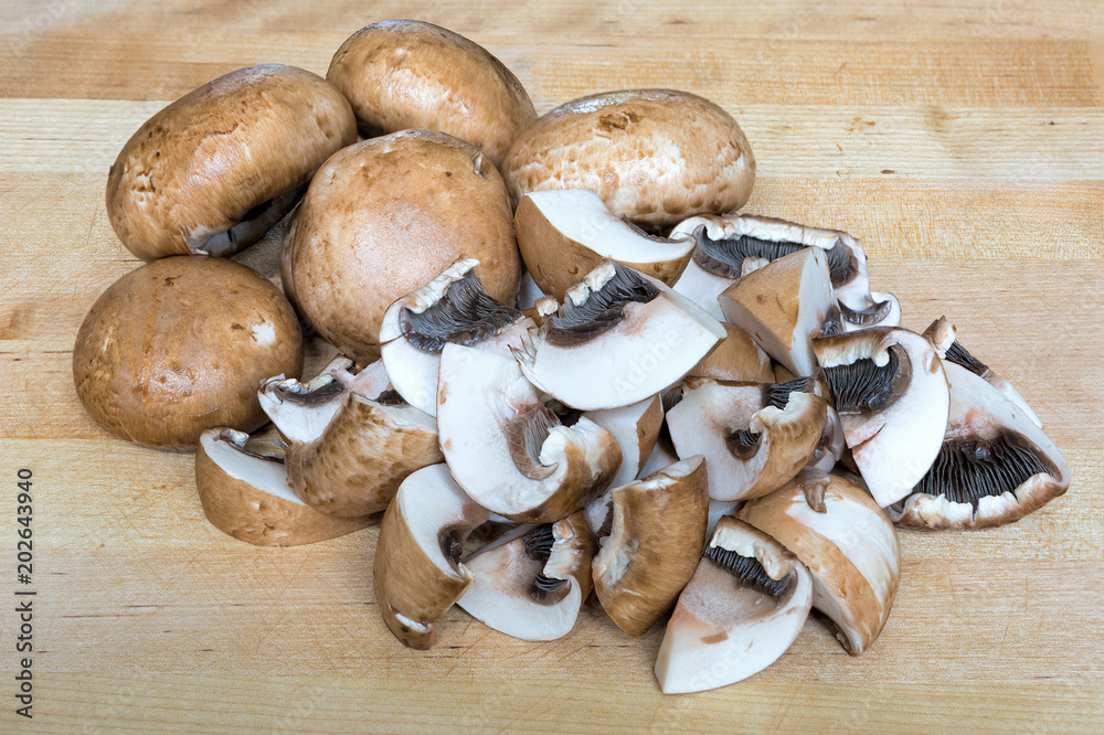 Baby Portobello Mushrooms Whole and Chopped Stock Photo | Adobe Stock