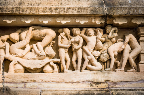 Detail of the famous indian Madhya Pradesh tourist landmark, Khajuraho, Madhya Pradesh, India, Asia, Asian, South Asia photo