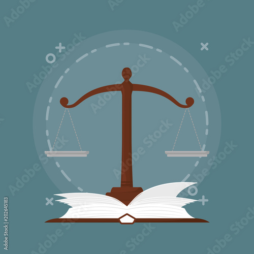 law scale and book over blue background, colorful design. vector illustration