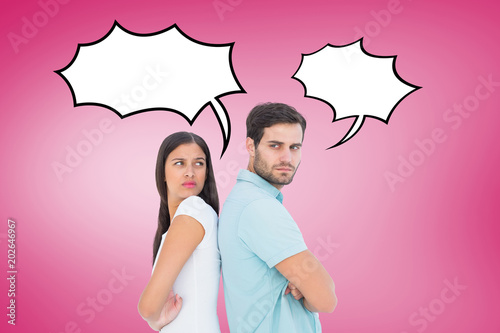 Bild auf Leinwand Unhappy couple not speaking to each other  against pink vignette