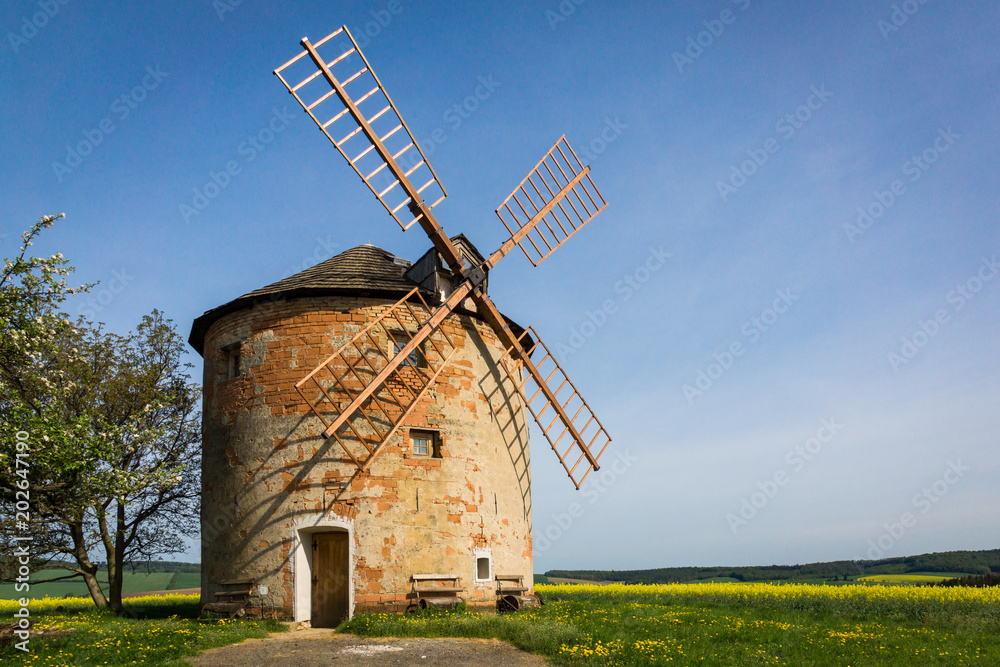 Old windmill in Kunkovice village in South Moravia, Czech Republic