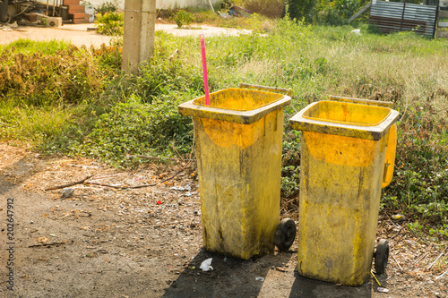 Trash Can big yellow, Garbage Bin by the side of the road in Thailand