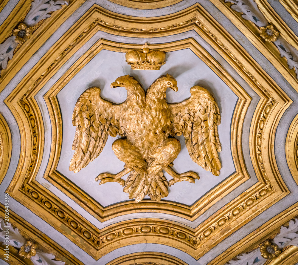Double headed Eagle emblem of the Habsburg Empire, in the Church of Santa Maria dell'Anima, in Rome, Italy. 