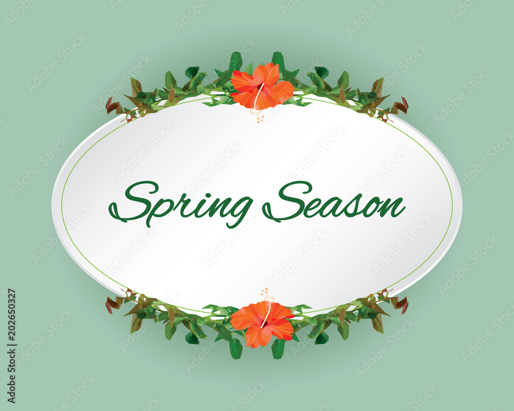 Φωτογραφία Red hibiscus flower icon label tag printing template, green rose flora leaf bush vintage frame border, tree text box signboard, fresh ivy plant on white border