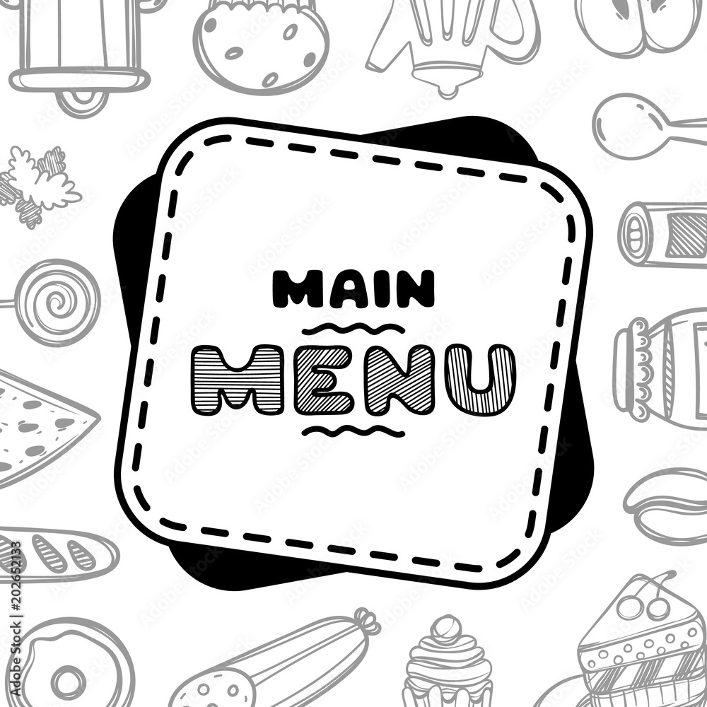 Hand drawn menu for cafe with food. Hand drawn menu for cafe with food.