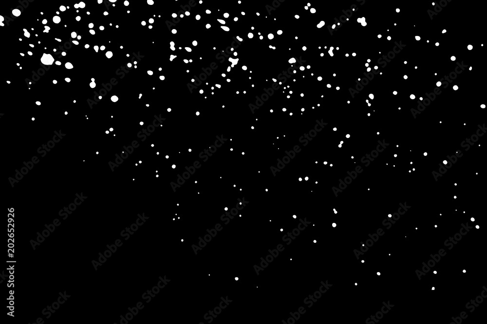 Paint splatter background. White on black explosion of paints. Grainy textured design for craft paper art effect template visuals. Vector.
