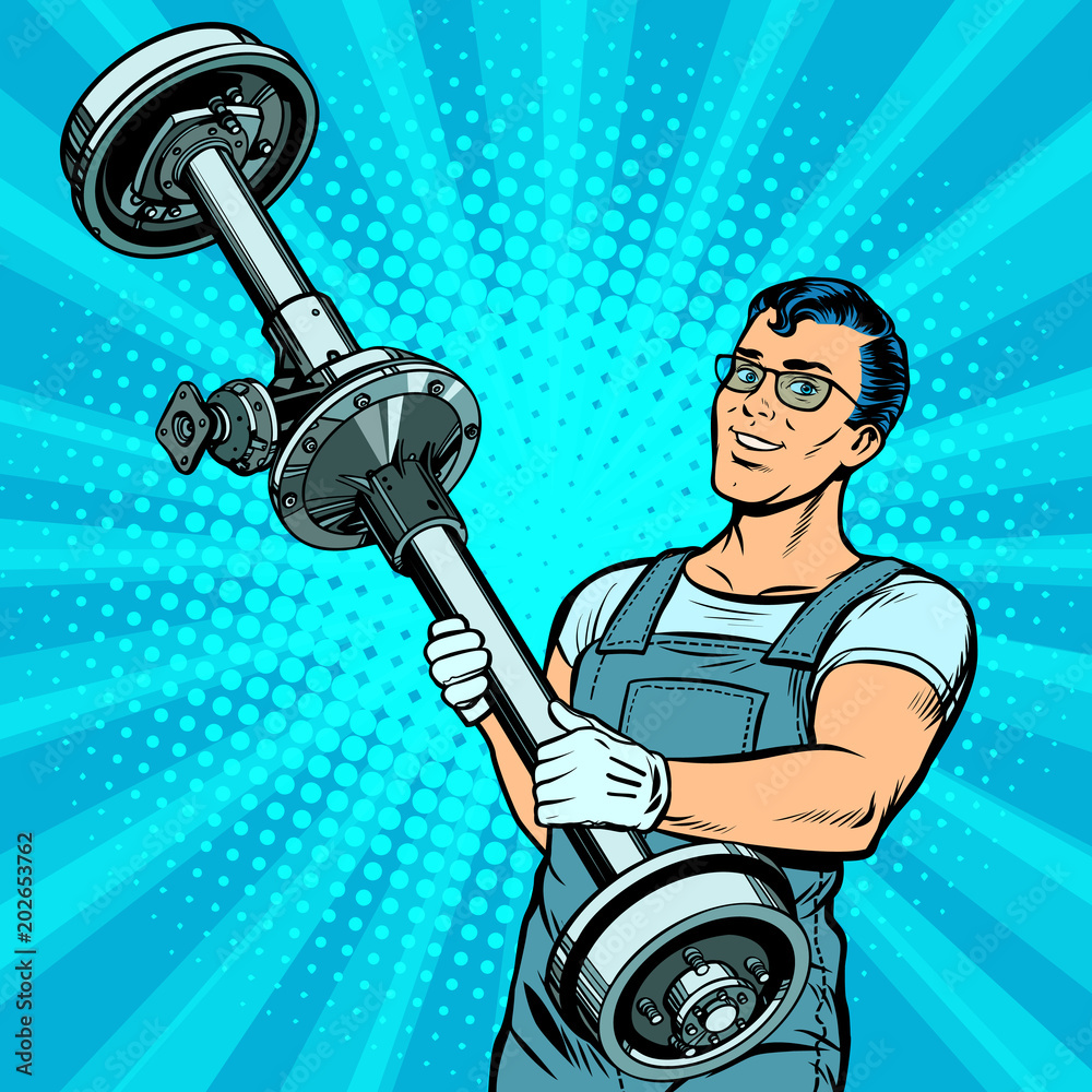 Wall Mural male car mechanic and rear axle vehicle