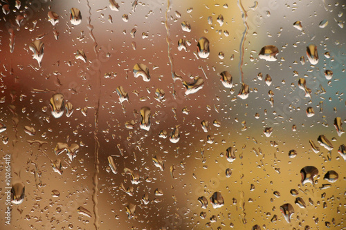 Rain drops on window , rainy day