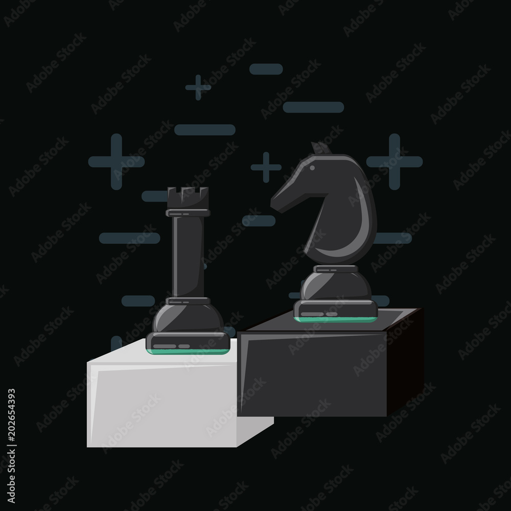 chess game design with pieces over black background, vector illustration