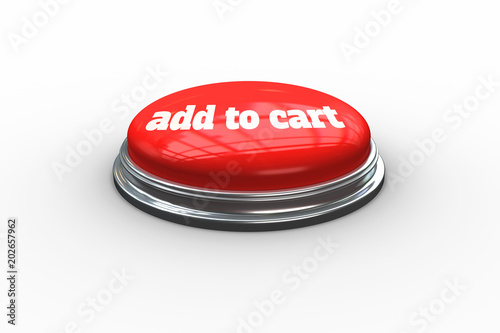 The words add to cart on digitally generated red push button