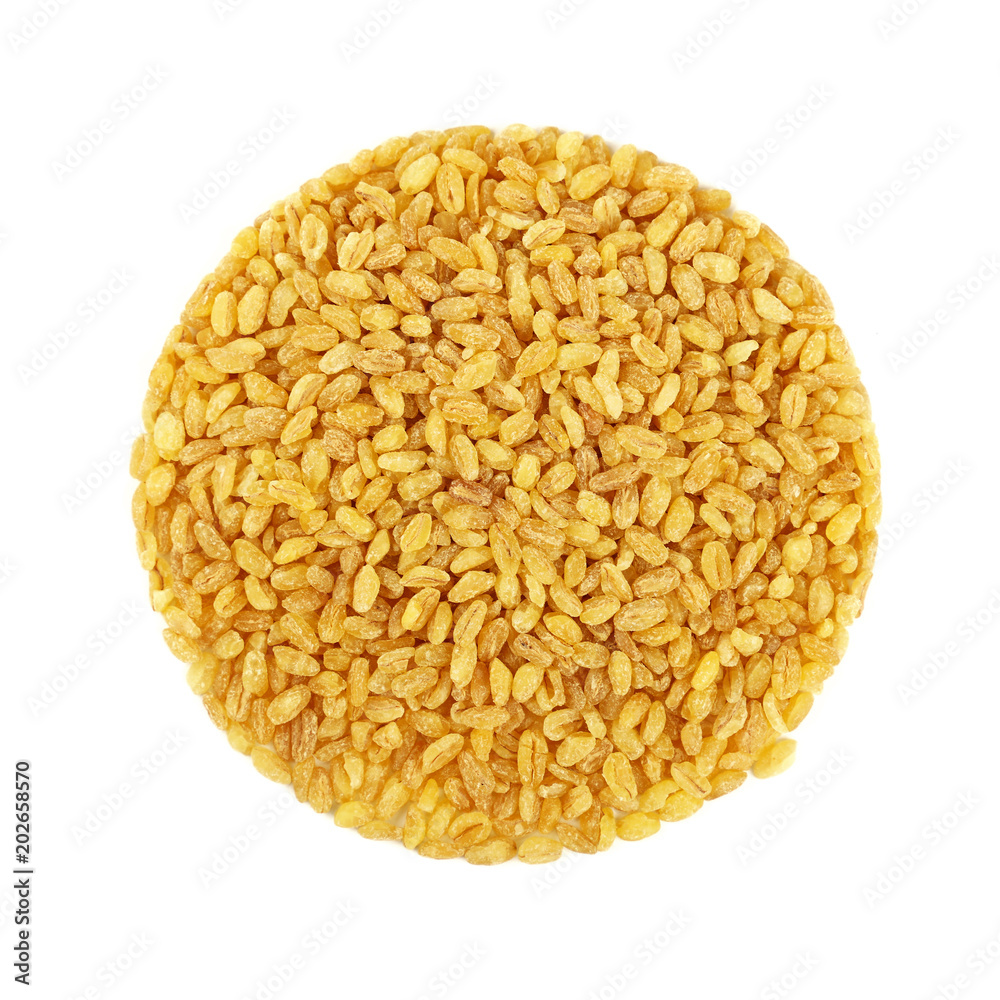 Round shaped bulgur big grains isolated on white