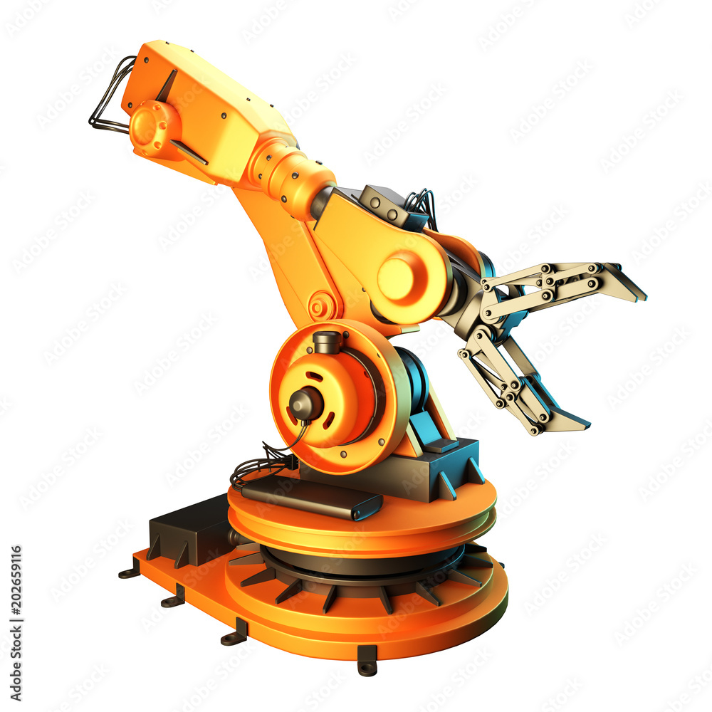 Robotic arm on white background. 3D rendering Robotic arm on white background. 3D rendering