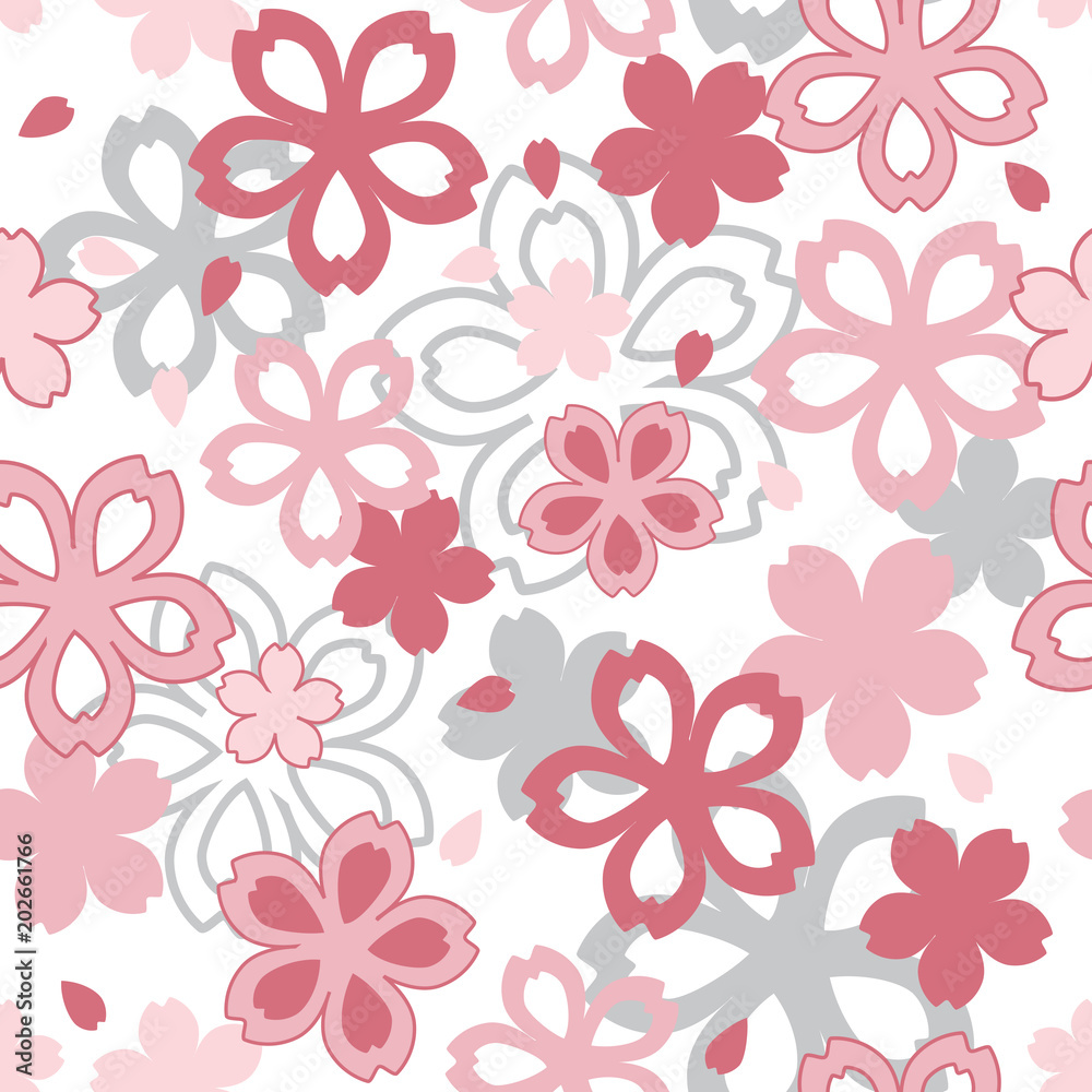 Plakat Pink and Grey Cherry Blossom Pattern