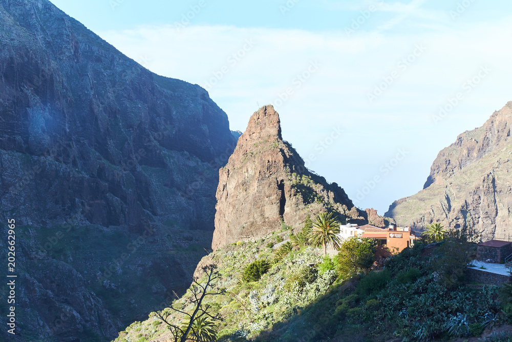 sunrise over masca village in tenerife with magic view