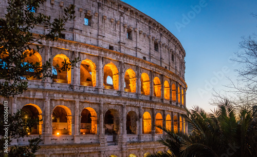 The Colosseum in Rome at sunset.