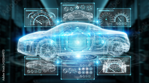 Modern digital smart car interface 3D rendering photo