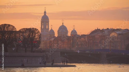 4k, view on Exchange bridge and Neva river, Saint-Petersburg, Russia photo