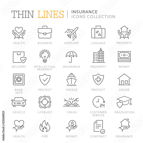 Collection of insurance thin line icons. Vector eps 10