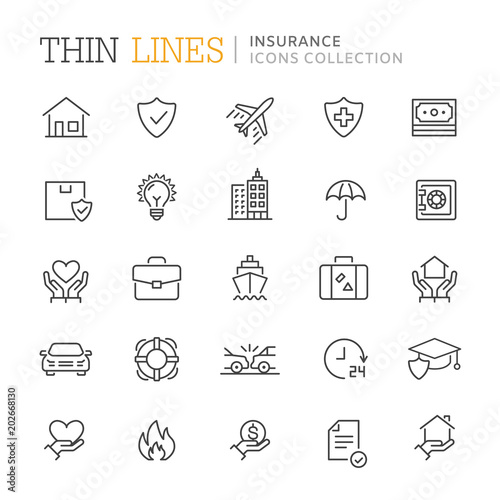 Collection of insurance thin line icons. Vector eps 10
