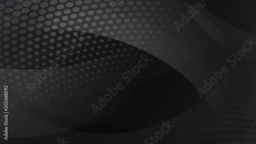 Abstract background of curved lines, curves and halftone dots in black and gray colors