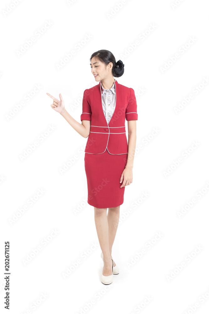 Portrait of Asian Air Hostess posing with White background, Woman stand and smile at isolated on white background, Woman with Air Hostess concept. Portrait of Asian Air Hostess posing with White background, Woman stand and smile at isolated on white background, Woman with Air Hostess concept.
