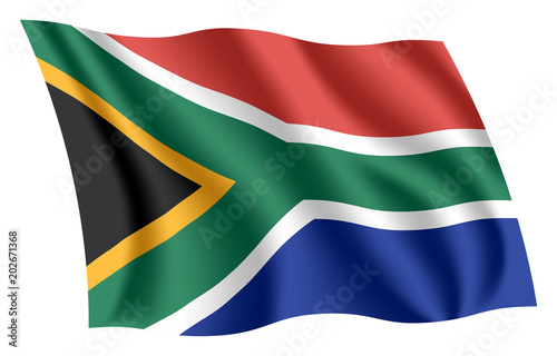 South Africa flag. Isolated national flag of South Africa. Waving flag of the Republic of South Africa (RSA). Fluttering textile south african flag.