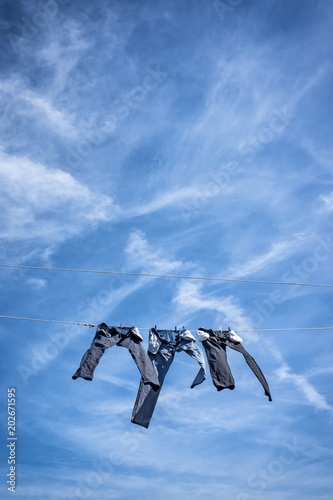 Fototapeta Naklejka Na Ścianę i Meble -  Jeans drying on a clothesline