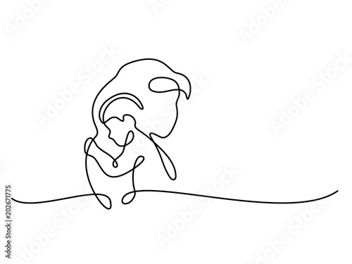 Logo with mother holding her baby. Continuous line drawing vector illustration. Concept for logo, card, banner, poster, flyer