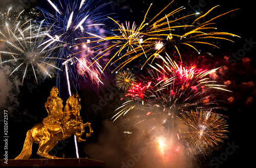 Canvas Print Feuerwerk Goldener Reiter, Dresden