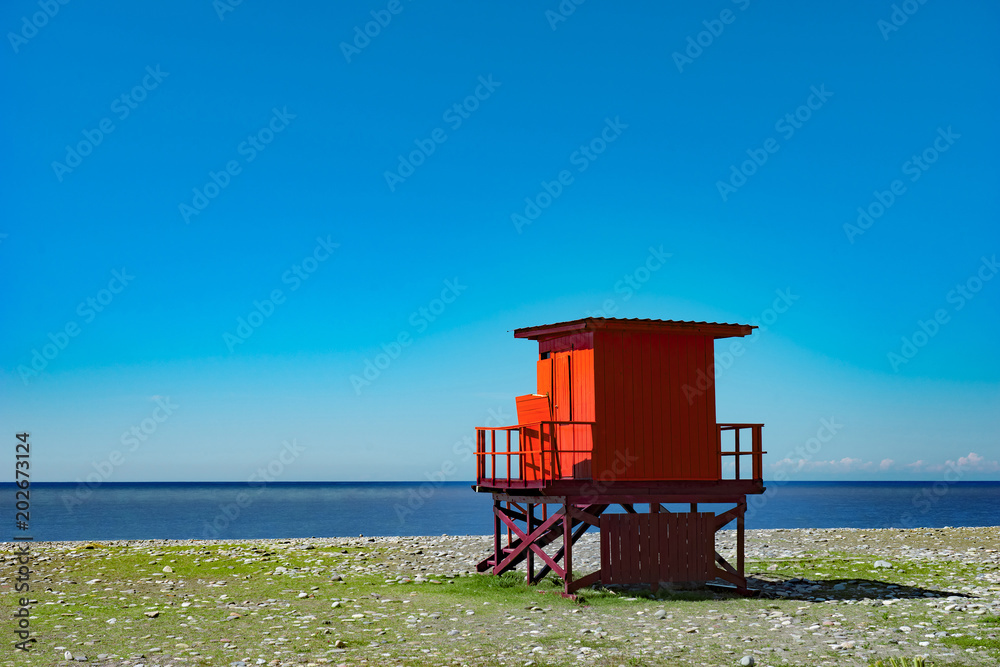 Fototapeta premium Red Lifeguard Kiosk, Georgia, Batumi, May.2017