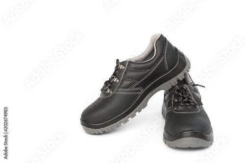 safety shoe black work boots on white background
