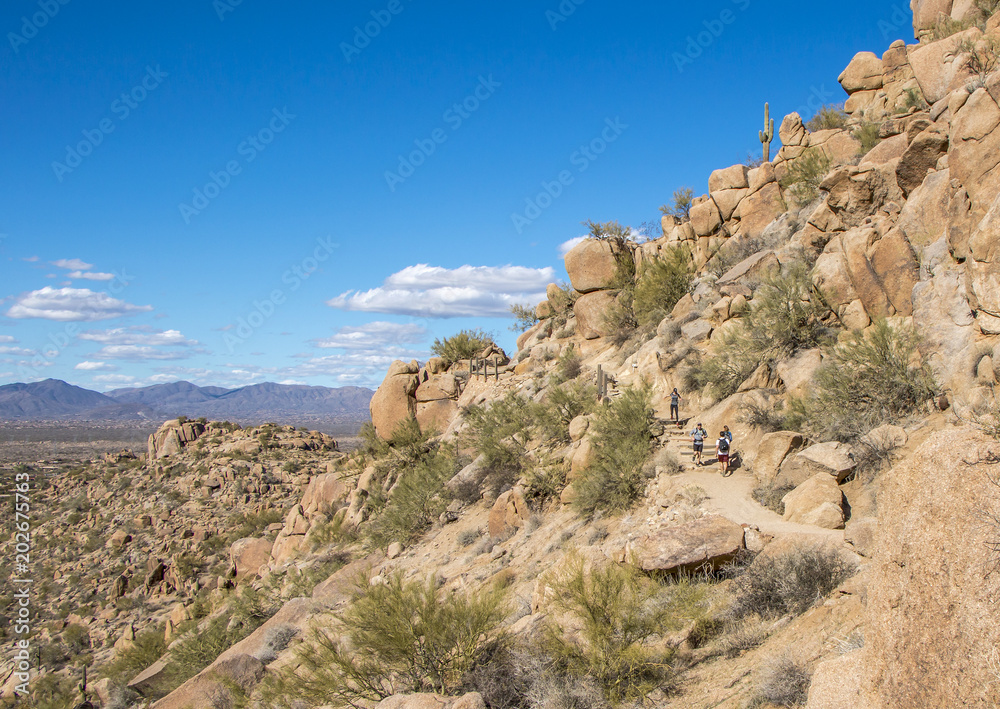 Hiking and trail running on Pinnacle Peak trail in Scottsdale, AZ.
