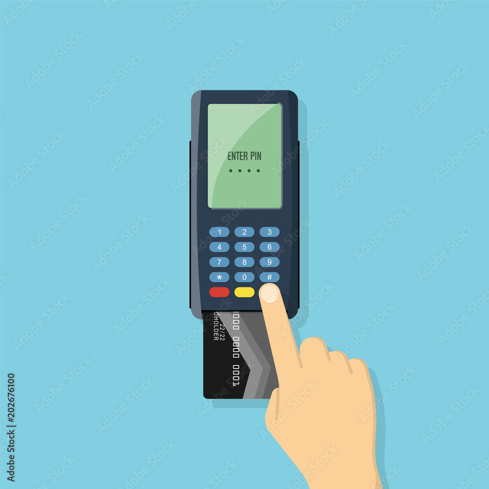 Payment by credit card using POS terminal. Vector illustration i Payment by credit card using POS terminal. Vector illustration i