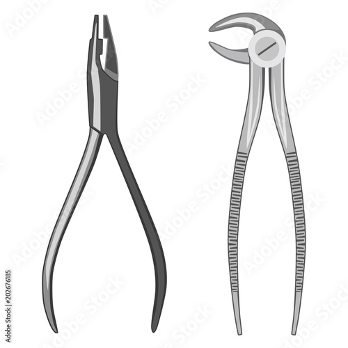 Dental surgery instruments extracting forceps vector icon set
