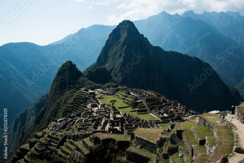 Top view of ancient ruins Machu Picchu Peru
