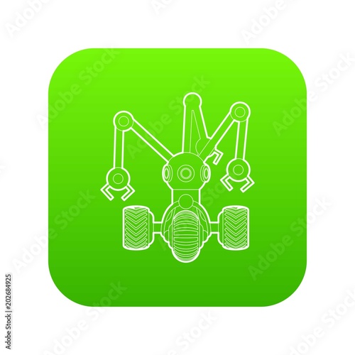 Robot with three tentacle icon green vector isolated on white background