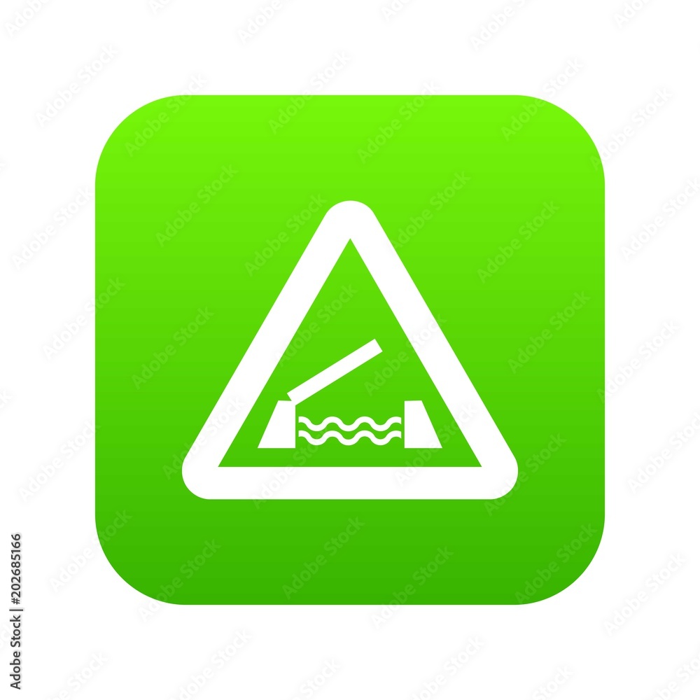Lifting bridge warning sign icon digital green for any design isolated on white vector illustration Lifting bridge warning sign icon digital green for any design isolated on white vector illustration