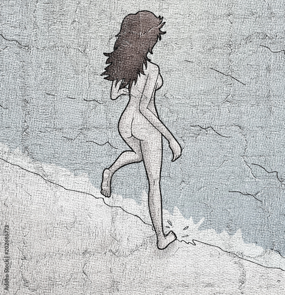 Fototapeta premium Woman in beach illustration