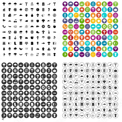 100 mushrooms icons set vector in 4 variant for any web design isolated on white