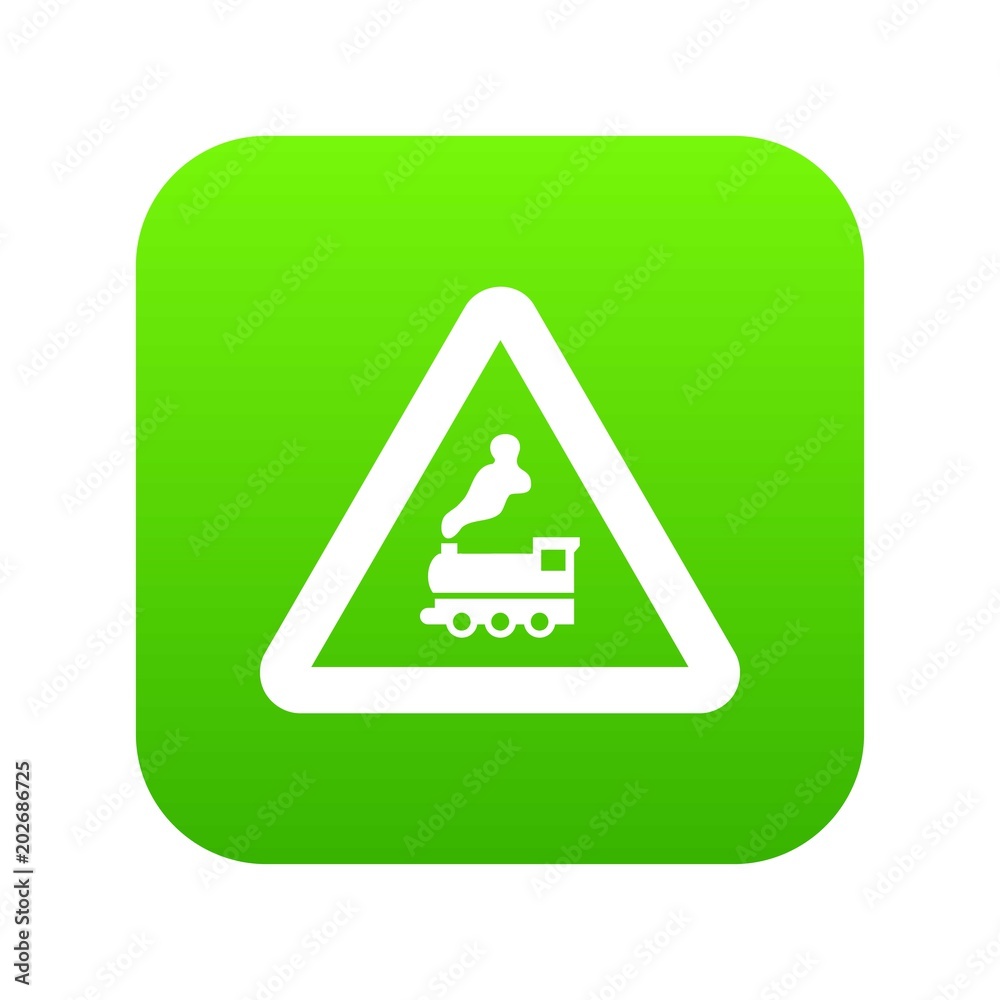 Warning sign railway crossing without barrier icon digital green for any design isolated on white vector illustration Warning sign railway crossing without barrier icon digital green for any design isolated on white vector illustration