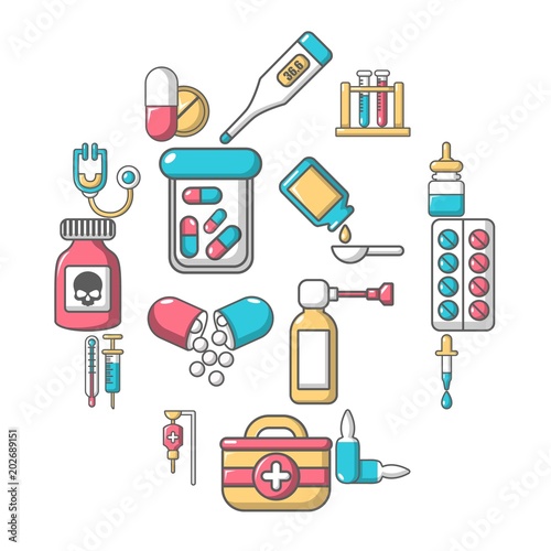 Drug medicine icons set. Cartoon illustration of 16 drug medicine icons set vector icons for web